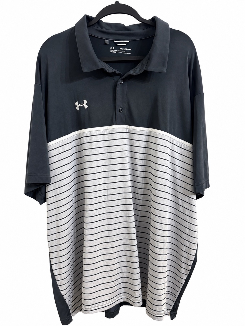 Under Armour Men’s HeatGear Loose Fit Striped Golf Polo Charcoal Gray Black 4XL